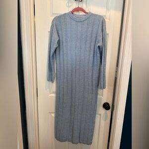 H&M Light Blue Ribbed Knit Midi Dress
